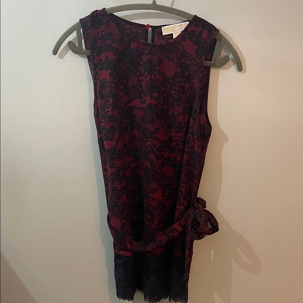 Michael kors medium red black lace tie waist tunic dress romantic goth